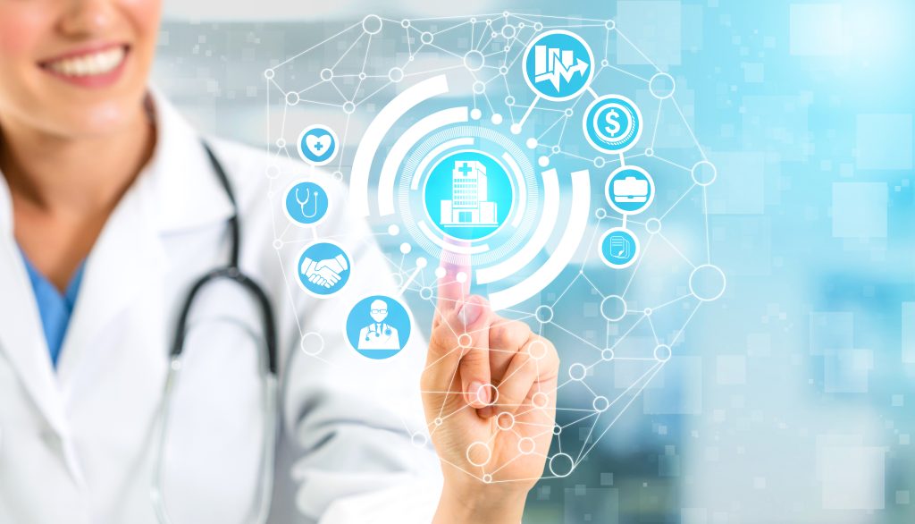 Doctor with health insurance healthcare graphic.